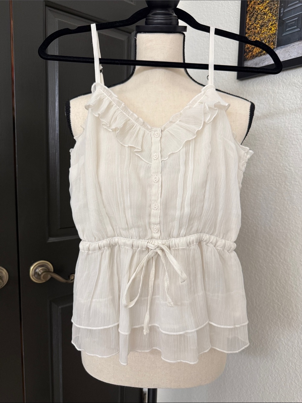 Forever 21 White Ruffle Button-Front Peplum Camisole